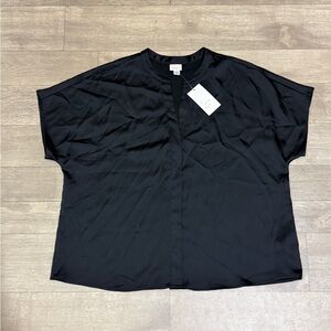 A New Day Shirt Womens Short Sleeve Oversized Blouse Top Black Size L